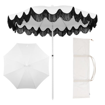 Mariner 6.5 ft. Classic Cottage Fringe Tassel Market Beach Umbrella
